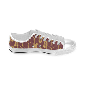 Hand drawn gold saxophone red background Men's Low Top Shoes White