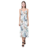 lama Alpaca cactus hand drawn pattern V-Neck Open Fork Long Dress