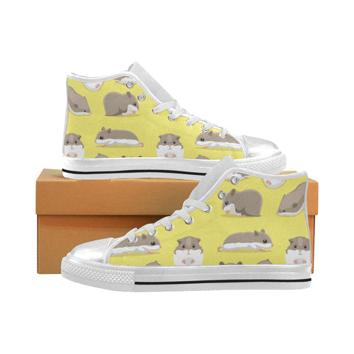 Cute Hamster pattern Women's High Top Canvas Shoes White