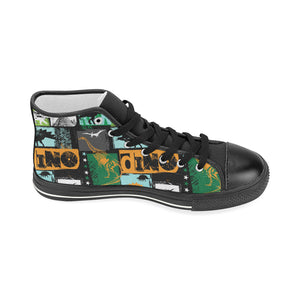 dinosaurs print pattern Women's High Top Canvas Shoes Black
