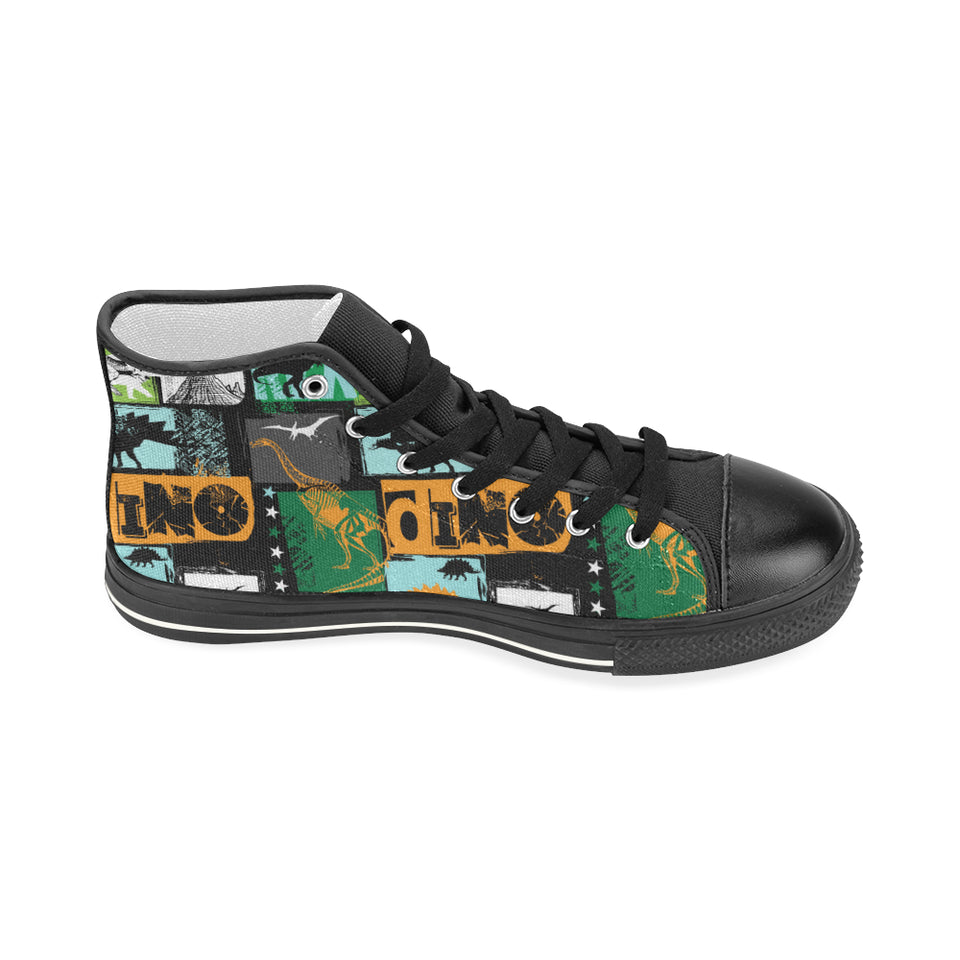 dinosaurs print pattern Women's High Top Canvas Shoes Black