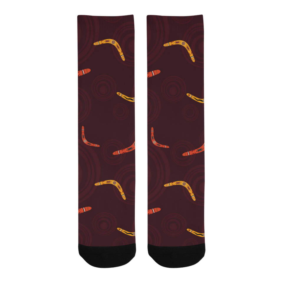Boomerang Australian aboriginal ornament circle bl Crew Socks