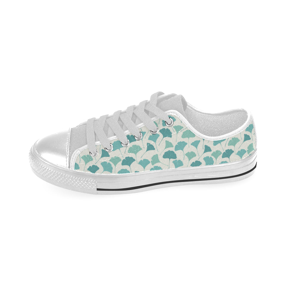 Green ginkgo leaves pattern Men's Low Top Shoes White