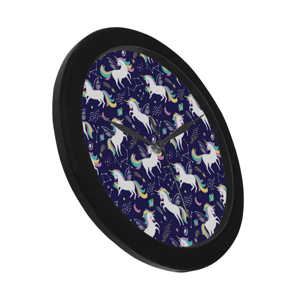 Hand drawn cute unicorn star planet Elegant Black Wall Clock