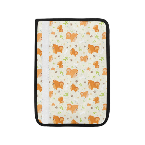 Cute brown pomeranian paw leave bone pattern Car Seat Belt Cover