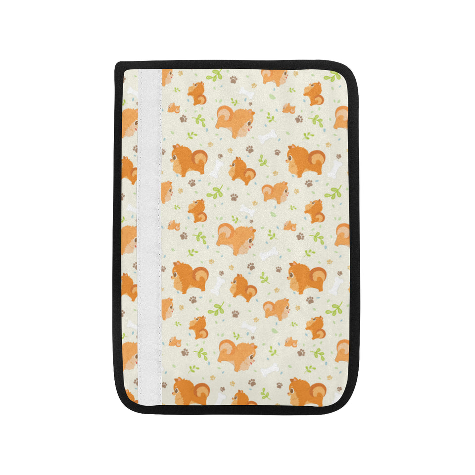 Cute brown pomeranian paw leave bone pattern Car Seat Belt Cover
