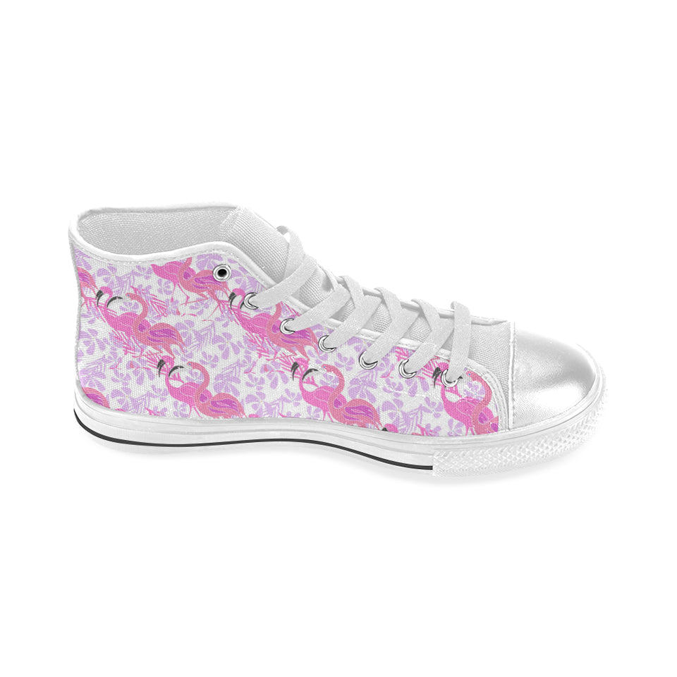 Pink flamingo flower pattern Women's High Top Canvas Shoes White
