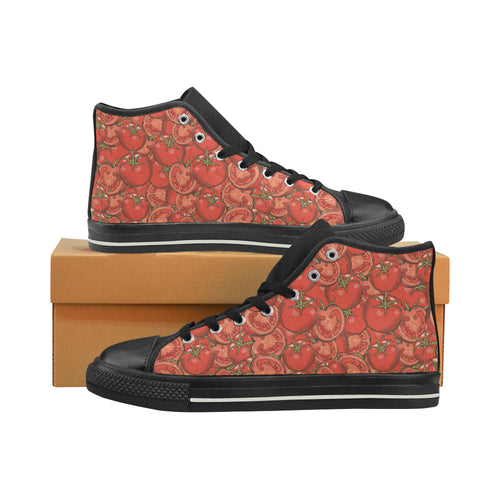 Red Tomato Pattern Women's High Top Canvas Shoes Black