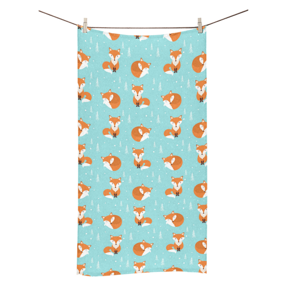Fox pattern blue b ackground Bath Towel