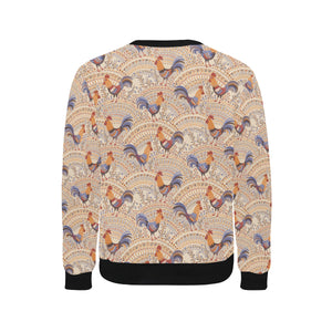 Cute rooster chicken cock floral ornament backgrou Men's Crew Neck Sweatshirt