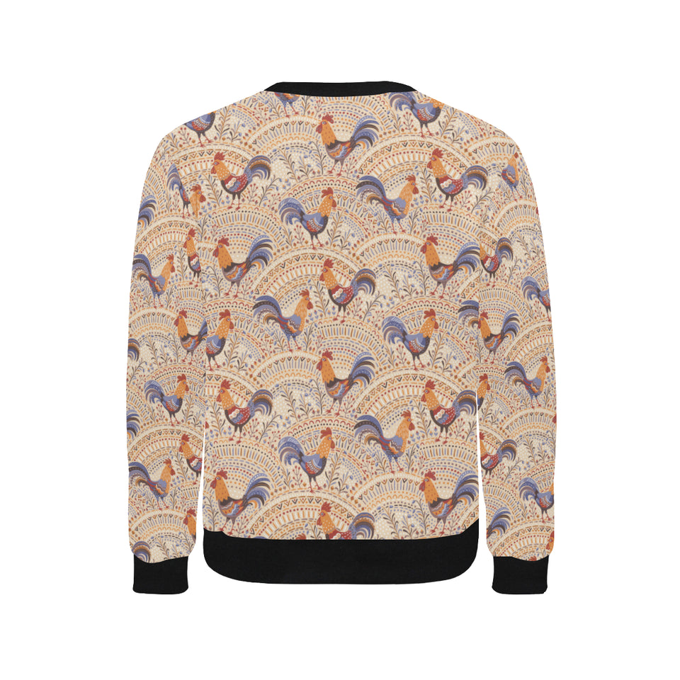 Cute rooster chicken cock floral ornament backgrou Men's Crew Neck Sweatshirt