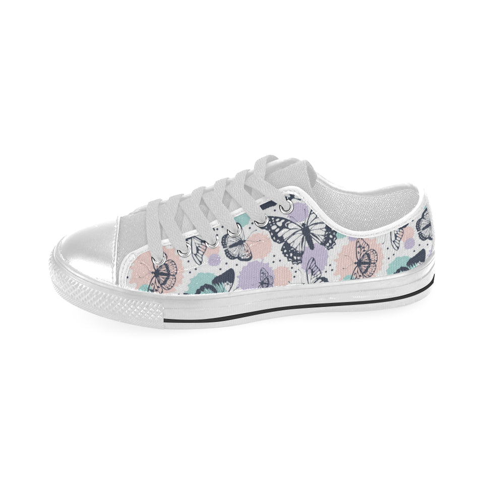 Butterfly pattern Men's Low Top Shoes White