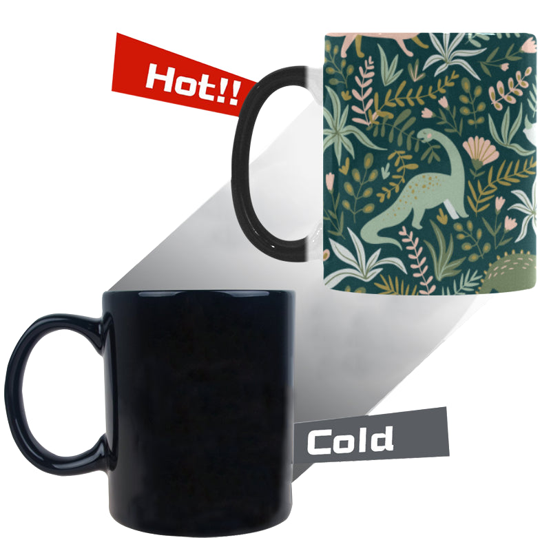 dinosaurs tropical leaves flower pattern Morphing Mug Heat Changing Mug