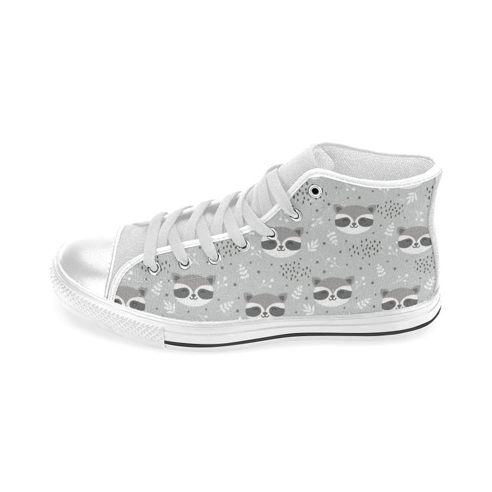 Cute raccoons leaves dot Men's High Top Canvas Shoes White