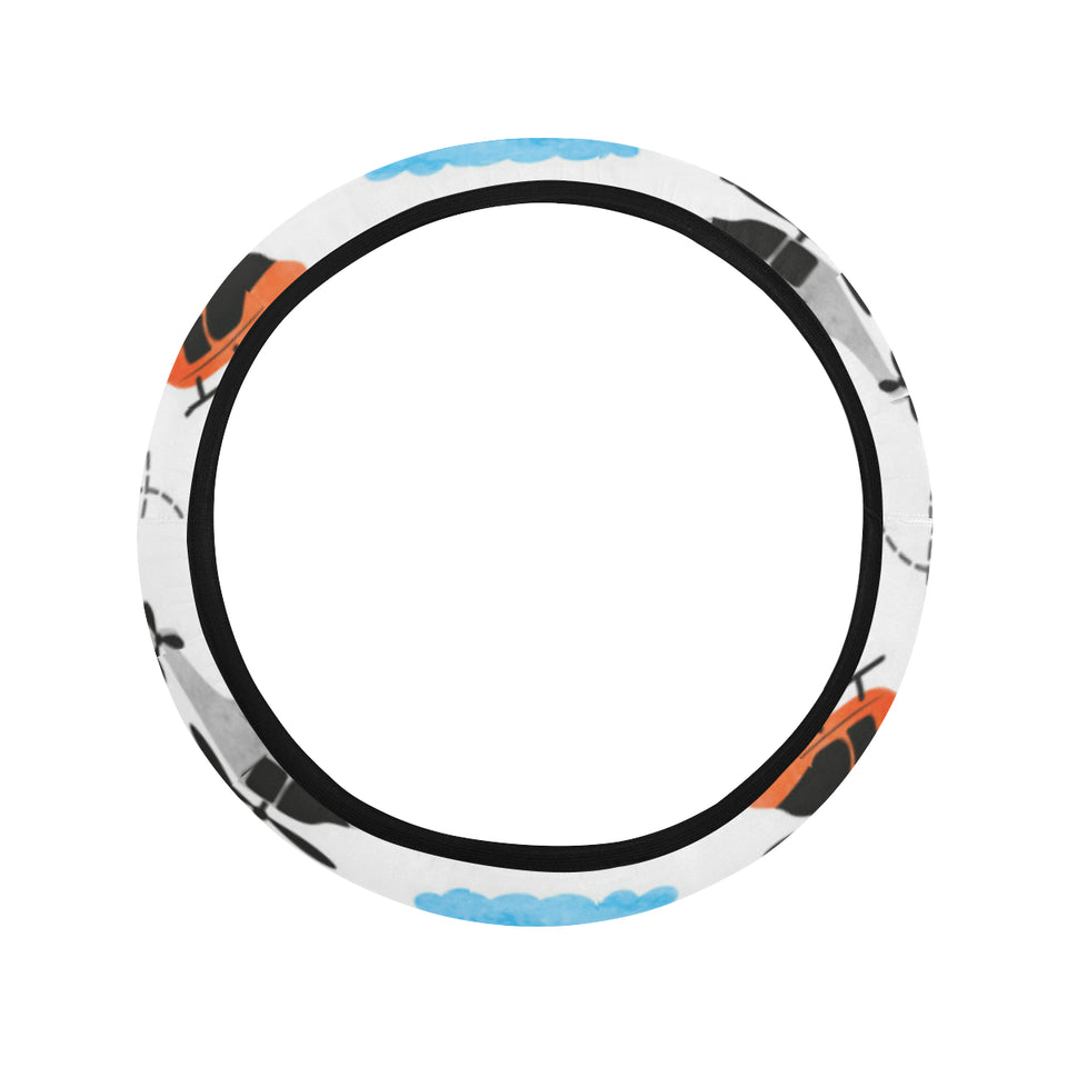 Watercolor helicopter cloud pattern Car Steering Wheel Cover