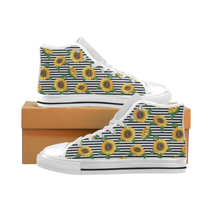 sunflowers ribbon background Men's High Top Canvas Shoes White