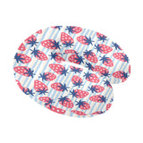 Strawberry pattern blue lines background U-Shaped Travel Neck Pillow