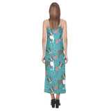 Boston terrier beautiful flower pattern V-Neck Open Fork Long Dress