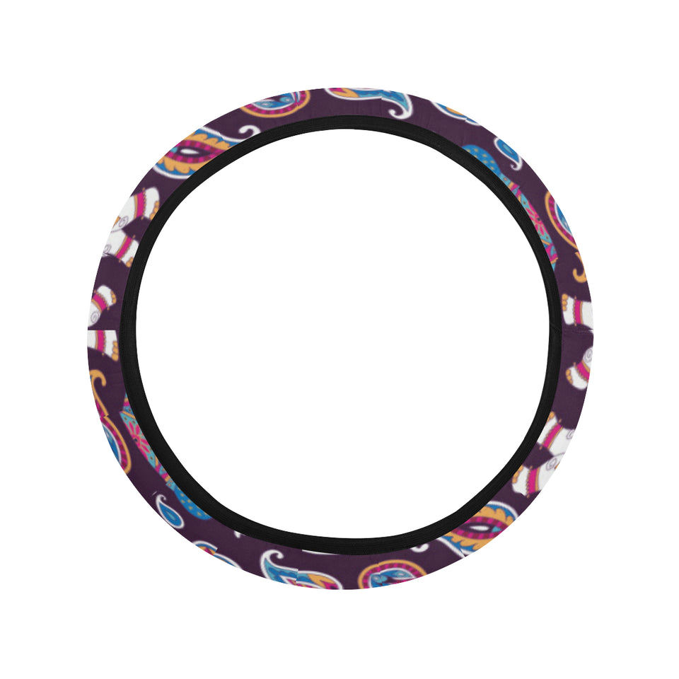 Elephant indian style ornament pattern Car Steering Wheel Cover