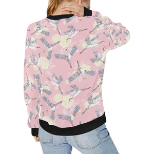 Japanese crane rose pattern Women's Crew Neck Sweatshirt