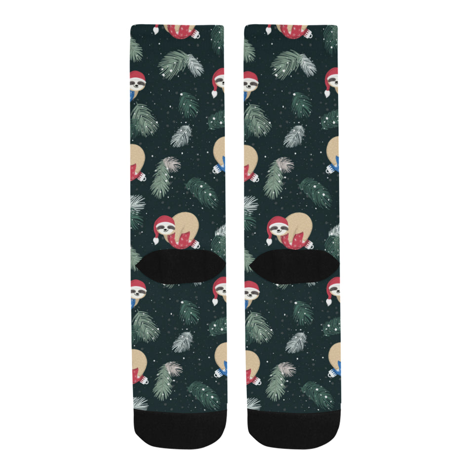 Cute sloths sleeping christmas ball santa hat patt Crew Socks