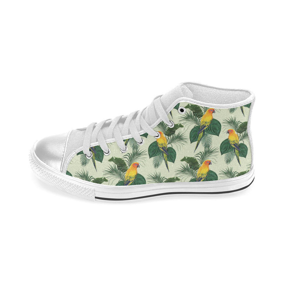 Beautiful parrot palm leaves pattern Women's High Top Canvas Shoes White