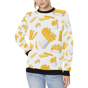French fries white paper box pattern Women's Crew Neck Sweatshirt