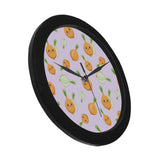 cute onions smiling faces purple background Elegant Black Wall Clock