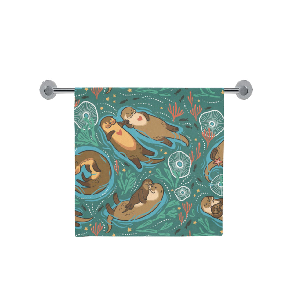 cute brown sea otters ornamental seaweed corals gr Bath Towel