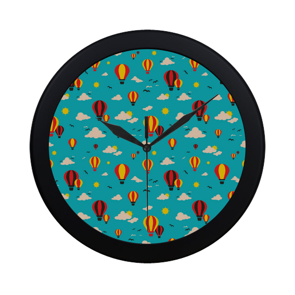 Hot Air Balloon Sky Pattern Elegant Black Wall Clock
