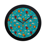 Hot Air Balloon Sky Pattern Elegant Black Wall Clock