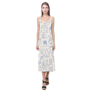 Cute sushi icon pattern V-Neck Open Fork Long Dress