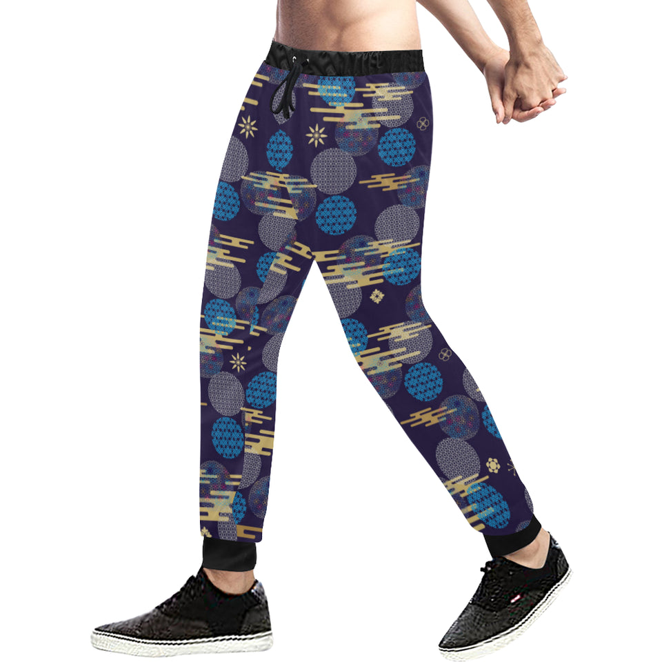 Blue japanese pattern cloud wave flower Unisex Casual Sweatpants