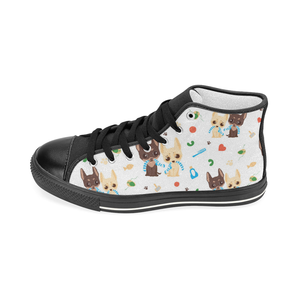 Cute Chihuahua dog pattern Men's High Top Canvas Shoes Black