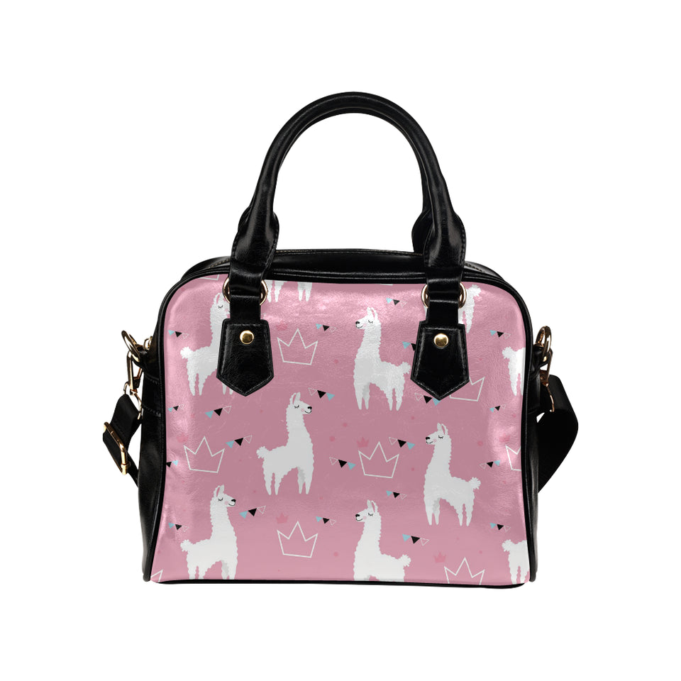 Llama Alpaca pink background Shoulder Handbag