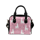 Llama Alpaca pink background Shoulder Handbag