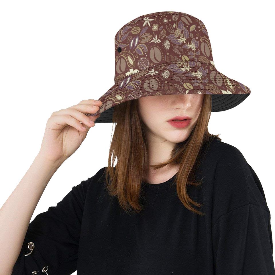 Coffee bean flower pattern Unisex Bucket Hat