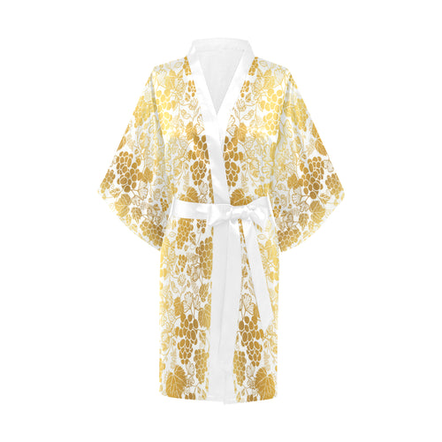 Gold grape pattern Women's Short Kimono Robe