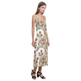 Red tulips and daffodils pattern V-Neck Open Fork Long Dress