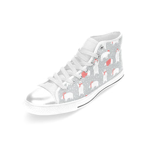 Cute polar bear christmas snow pattern Women's High Top Canvas Shoes White