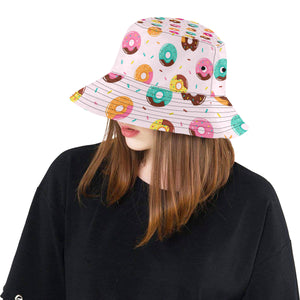 Donut pattern glaze pink background Unisex Bucket Hat