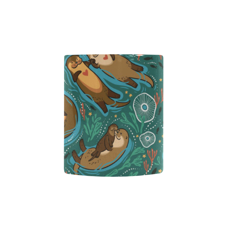 cute brown sea otters ornamental seaweed corals gr Morphing Mug Heat Changing Mug