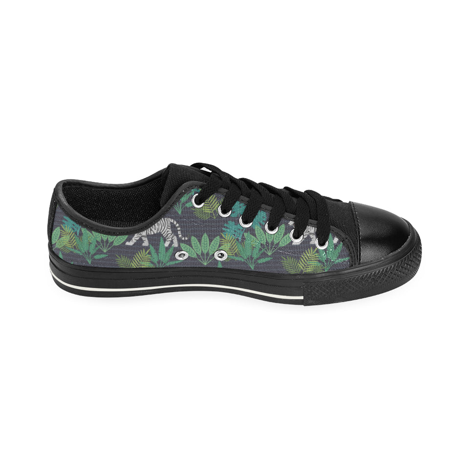 white bengal tigers tropical plant Men's Low Top Canvas Shoes Black