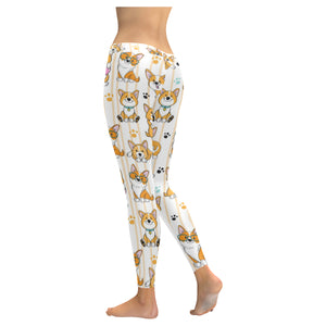 Cute dog corgi striped background pattern Women's Legging Fulfilled In US
