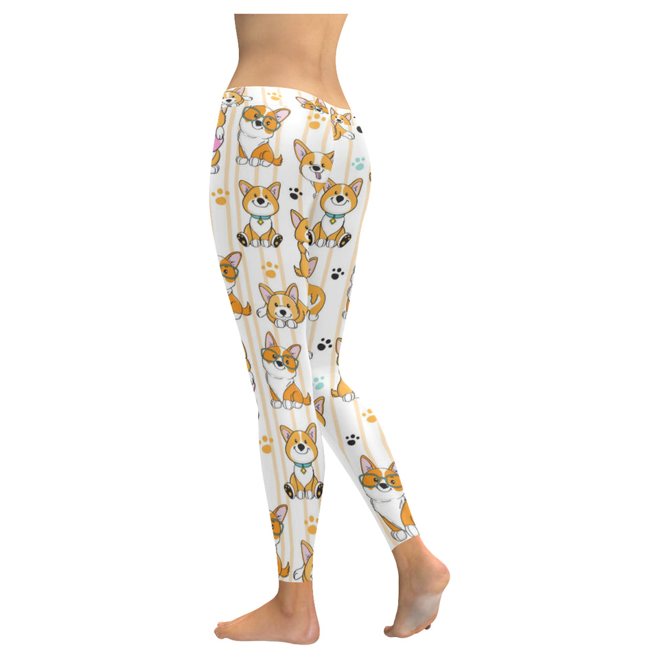 Cute dog corgi striped background pattern Women's Legging Fulfilled In US