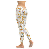 Cute dog corgi striped background pattern Women's Legging Fulfilled In US