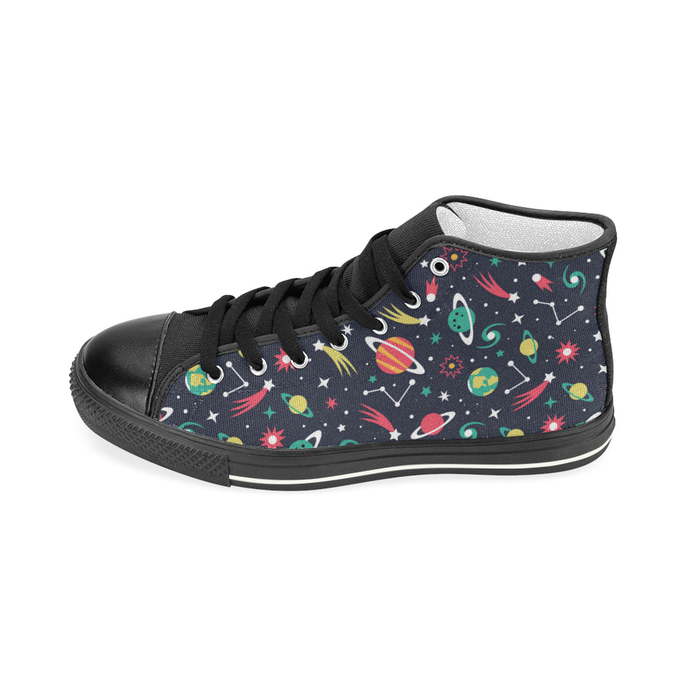 colorful space pattern planet star Women's High Top Canvas Shoes Black