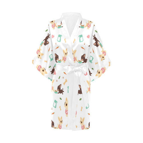 Cute Chihuahua puppie pattern Women's Short Kimono Robe