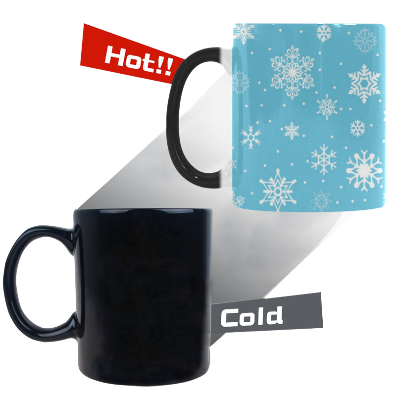 Snowflake pattern blue background Morphing Mug Heat Changing Mug
