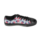 Strawberry pattern blue lines background Men's Low Top Canvas Shoes Black